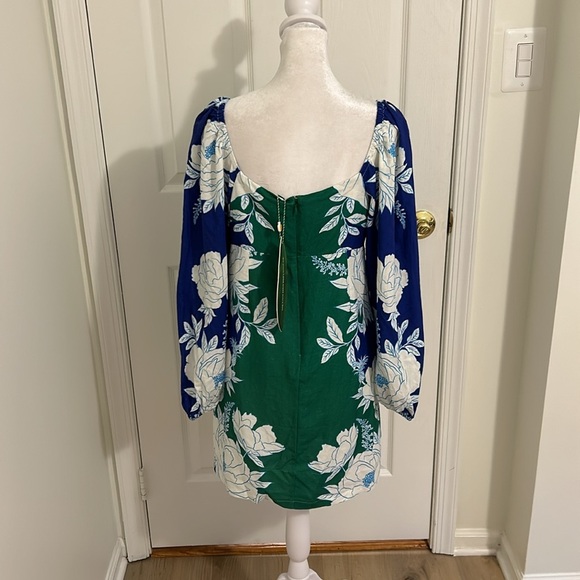 Farm Rio Soft Garden Linen Blend Puff Sleeve Mini Dress Floral Blue NWT Size XS - Picture 12 of 16